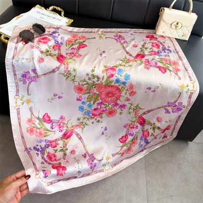 European Floral Imitation Silk High-end Large Square Scarf Silk Scarf Printed Shawl Versatile Scarf Sunscreen Scarf Headscarf Scarf