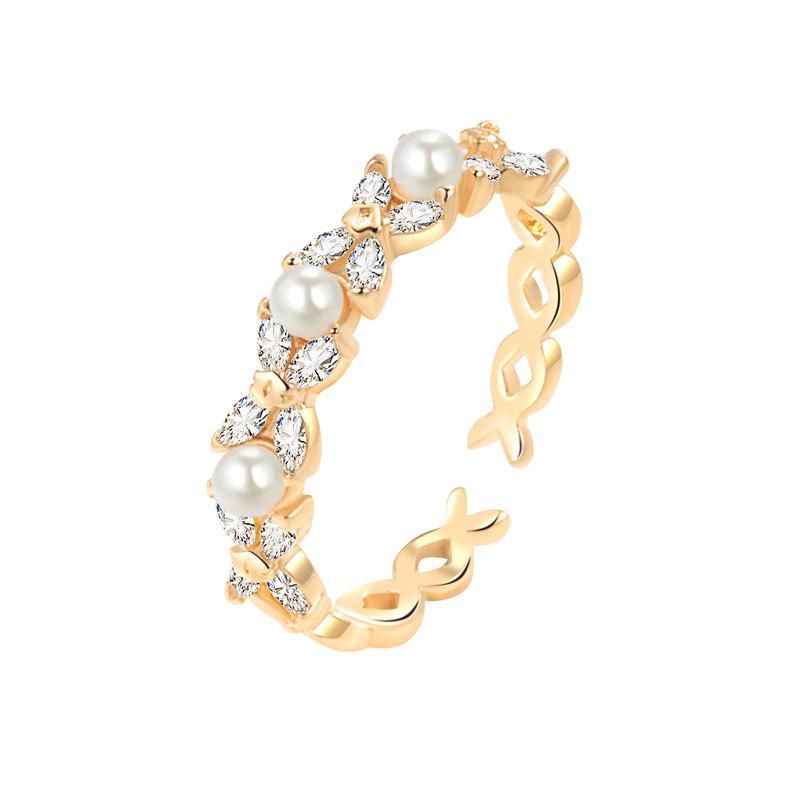 Chic Micro Paved Pearl Open Ring For Women Minimalist Adjustable Index Finger Band High End Fashion Jewelry
