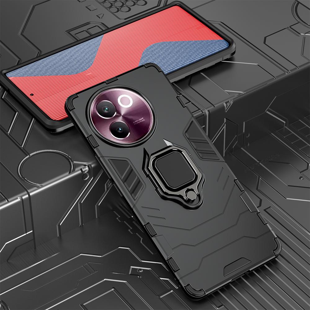 

KEYSION Противоударный защитный чехол для VIVO V30e, мягкий силикон + поликарбонат, металлическое кольцо-подставка, задняя крышка для телефона для VIVO V30E for VIVO V30e чёрный