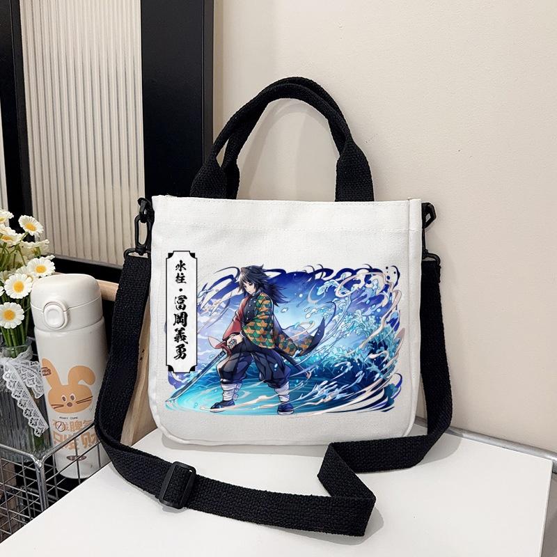 Anime Demon Slayer Canvas Crossbody Bag Cartoon Figures Print Shoulder Bags Fashion Minimalist Commuting Storage Handbag Gifts
