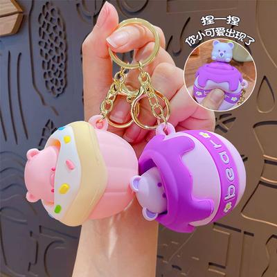 Mignon Dessin Animé Ours Cache-Cache Jouet de Décompression Porte-Clés Pendentif Sac Chaîne de Clés Pendentif Cartable Petit Cadeau