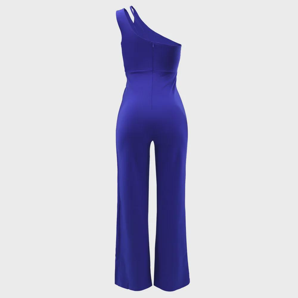 9904 European & American Sexy Sleeveless One-Shoulder High Waist Straight Jumpsuit