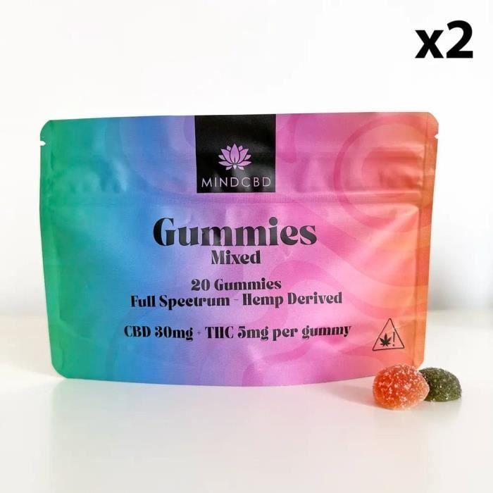 20 Gummies CBD 30mg + THC 5mg (5 saveurs au choix) Multi-Fruits / 2 sachets