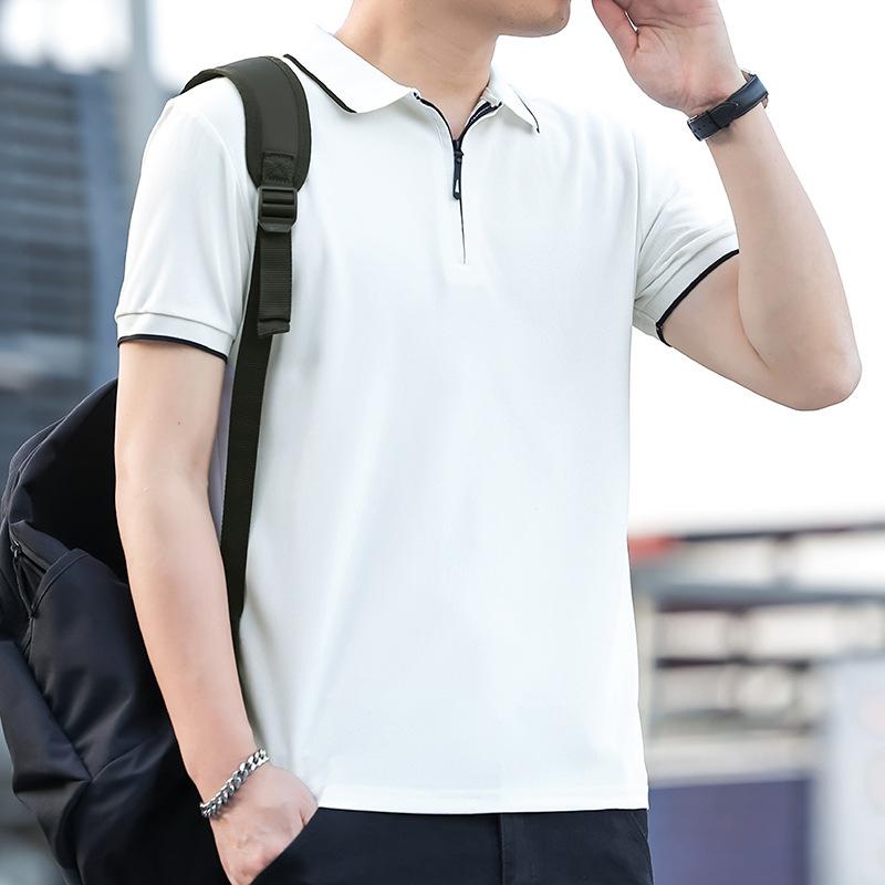 

Мужская деловая футболка-поло с коротким рукавом на молнии, из ледяного шелка, быстросохнущая, тонкая, повседневная, с лацканами, спортивный топ L