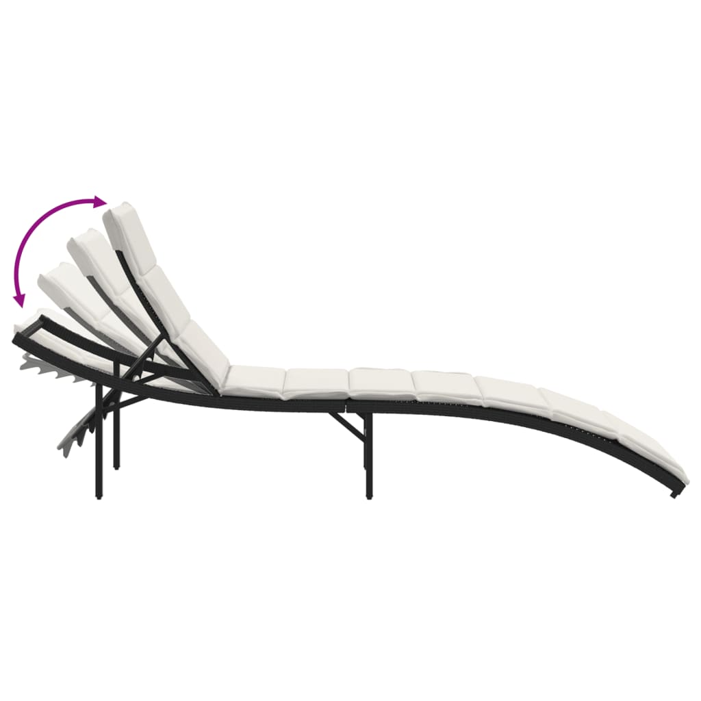 Sun Lounger with Cushion Black 55x199x50 Cm Poly Rattan