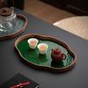 Japanese Begonia Glass Fruit Snack Tray, Bamboo Tea Plate Holder for Dessert, Home Tea Room Serving Dish