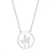 Kinitial Stainless Steel Hand Gestures Necklace I Love You Palm Sign Language Necklace Simple American Rock Necklaces Jewelry