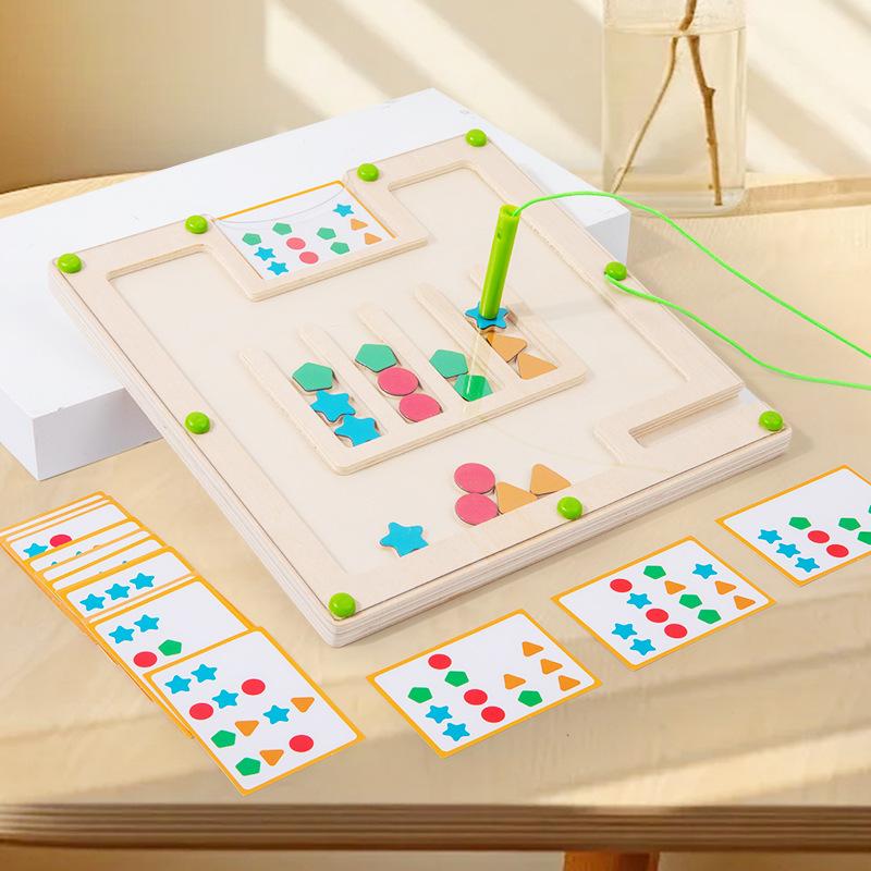 

Деревянная магнитная игра-лабиринт на сопоставление форм и позиций, головоломка для тренировки мелкой моторики детей, игрушка для раннего развития