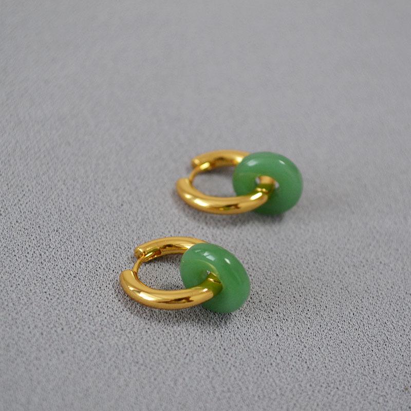 

Minimalist Gold-Plated Brass Jade Safety Buckle Chinese Style Earrings темно-зеленого