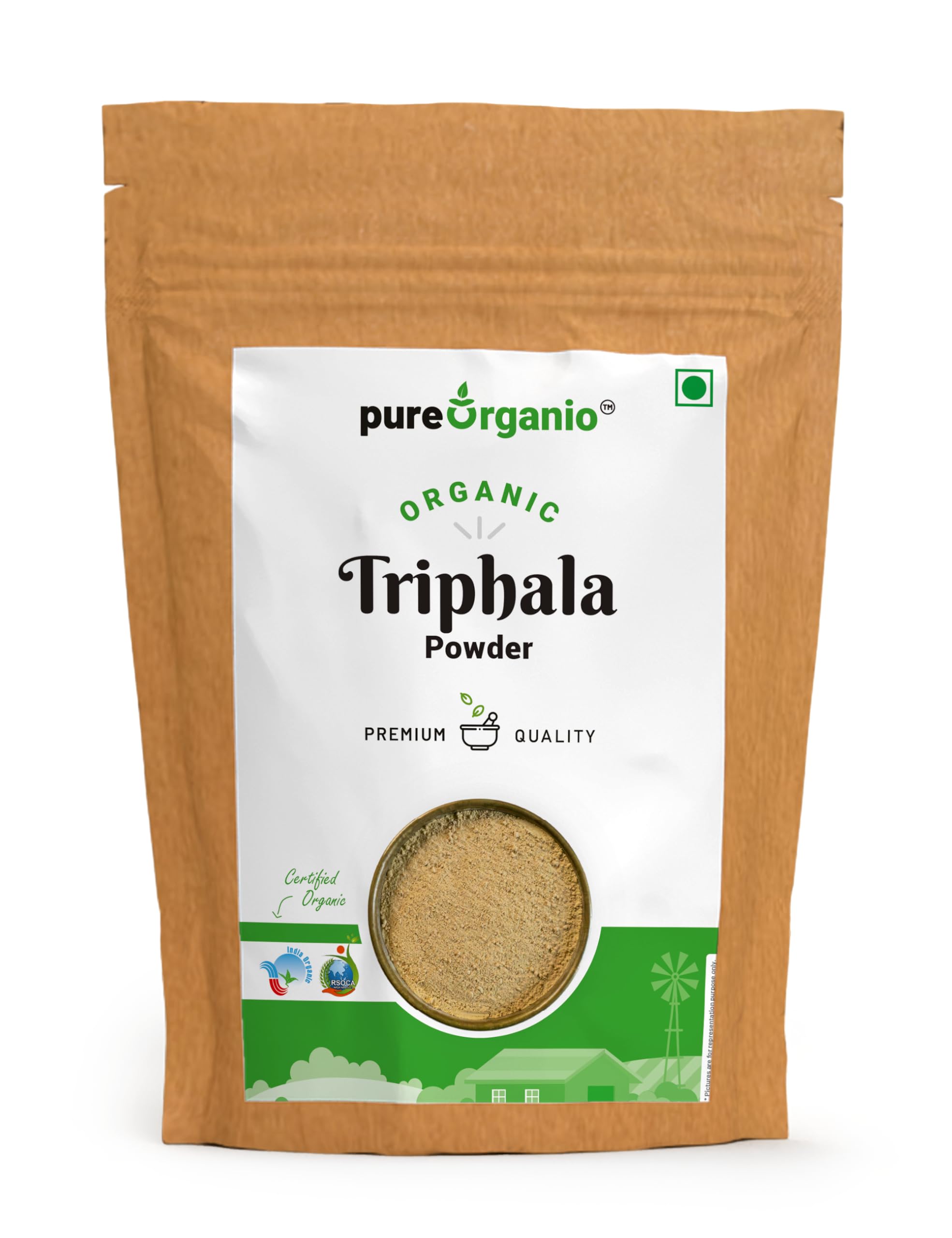 Pure Organio Organic Triphala Powder NPOP Indian Organic Certified (Made With Haritaki, Baheda & Amla Blend) 350 Gm