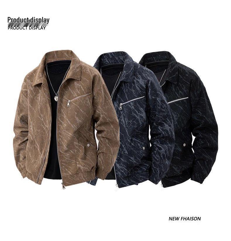 Men's Retro Corduroy Jacket: Spring/Autumn Versatile Loose Casual British Style with Turn-Down Collar.