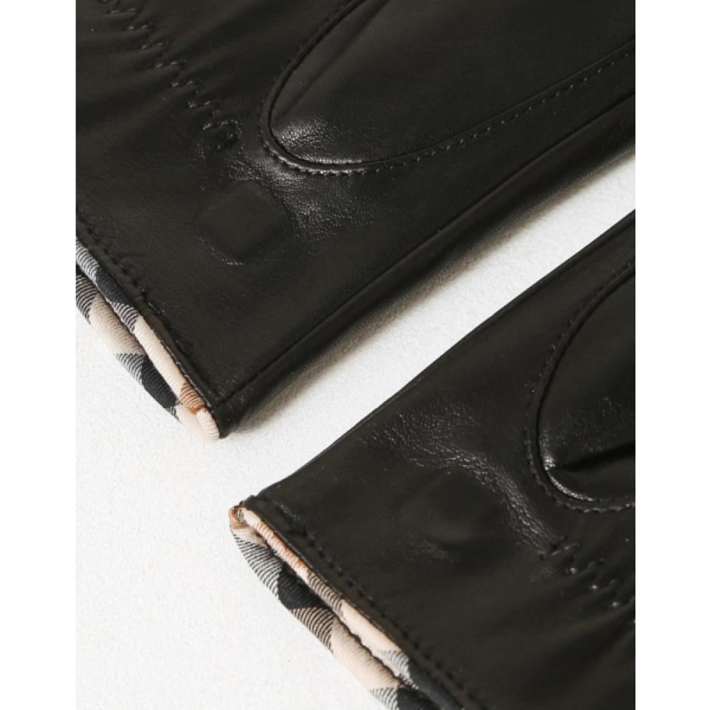 Daks Luvas Femininas Simples Pretas de Couro Sólido V5f300