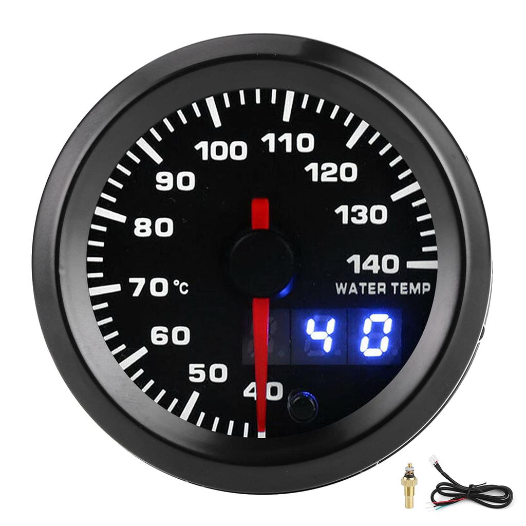 Tbest Water Temperature Gauge Universal 12V Car LED Display 7 Colors Red Pointer Blue Light Engine Coolant Monitor Plastic Durable 2-in-52mm