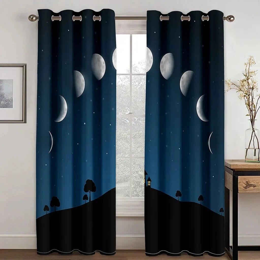 The Beach In The Moonlight Scenery Mediterrane High Shading Curtain Natural Scenery Living Room Curtain Bedroom Decor 2 Pieces