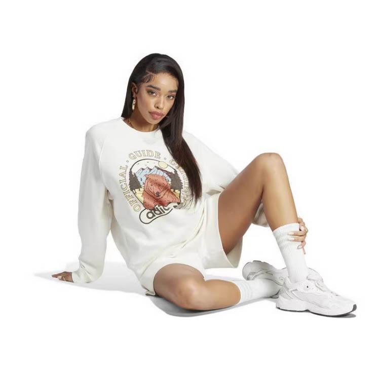 Adidas Originální mikina s kulatým výstřihem Trefoil se zvířecím potiskem a dlouhým rukávem Dámská mikina Bílá IL2426