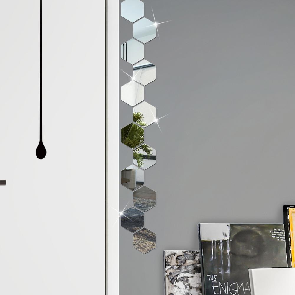 12pcs 3.15×2.76×1.57in Hexagon Mirror Wall Sticker Acrylic 3D Wall Mirror Sticker  Living Room