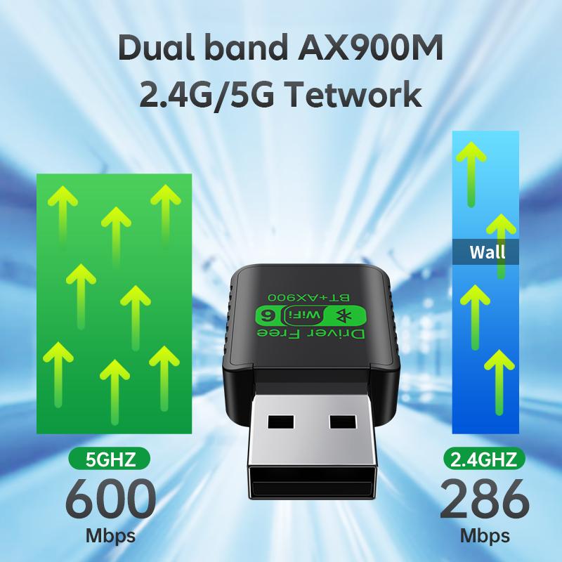 AX900 USB WiFi 6 Bluetooth 5.4 Adapter 2in1 Dongle Dual Band 2.4G&5GHz Network Wireless Receiver DRIVER FREE For Windows 10/11