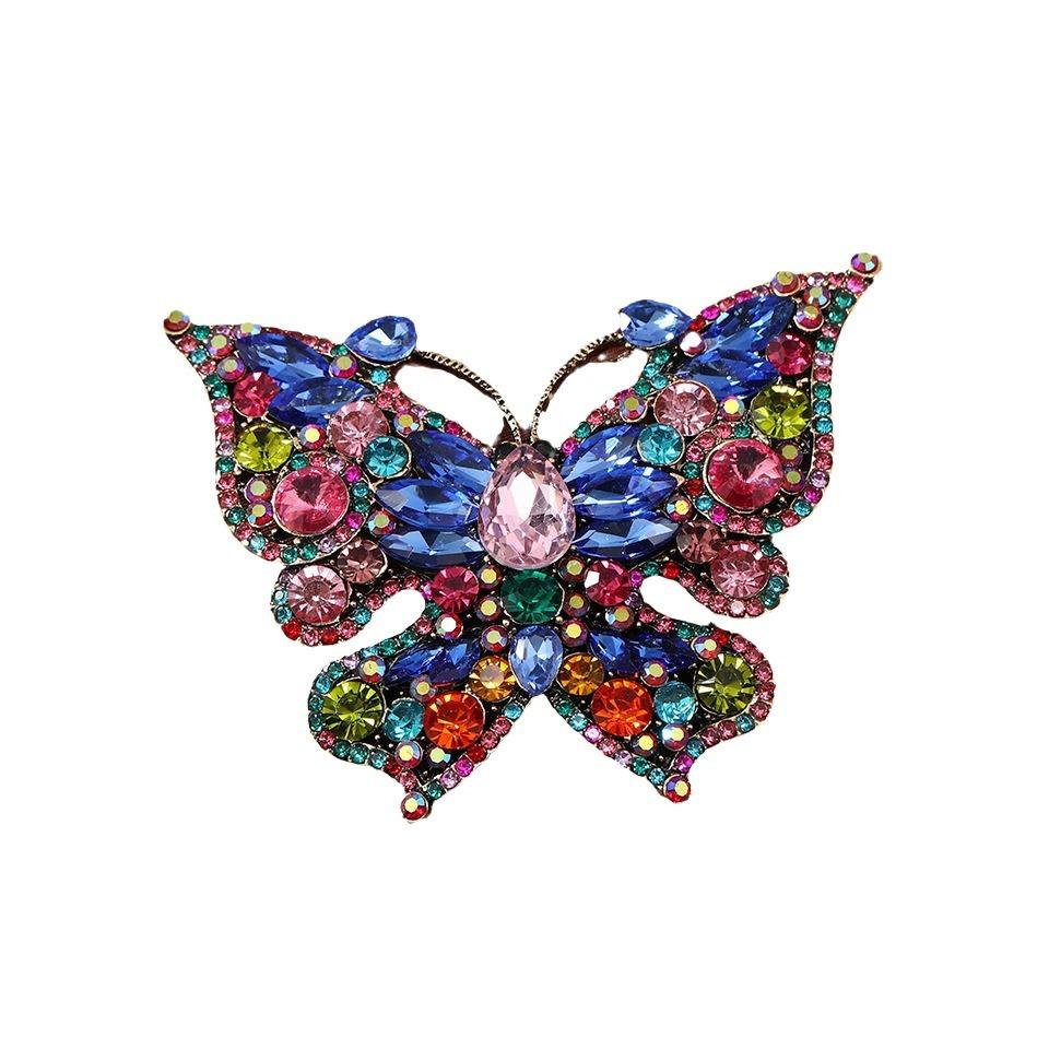 Creative Full Crystal Rhinestone Butterfly Big Brooch Retro Exaggerated Insect Coat Pin Clothing Accessories