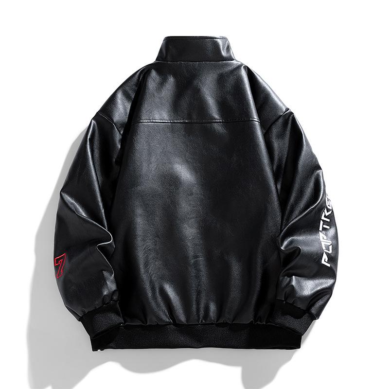 Giacca da uomo in pelle PU Autunno Nuova Giacca da Moto con Collo Rialzato Manica Lunga alla Moda di Nicchia Giacca Bicolore