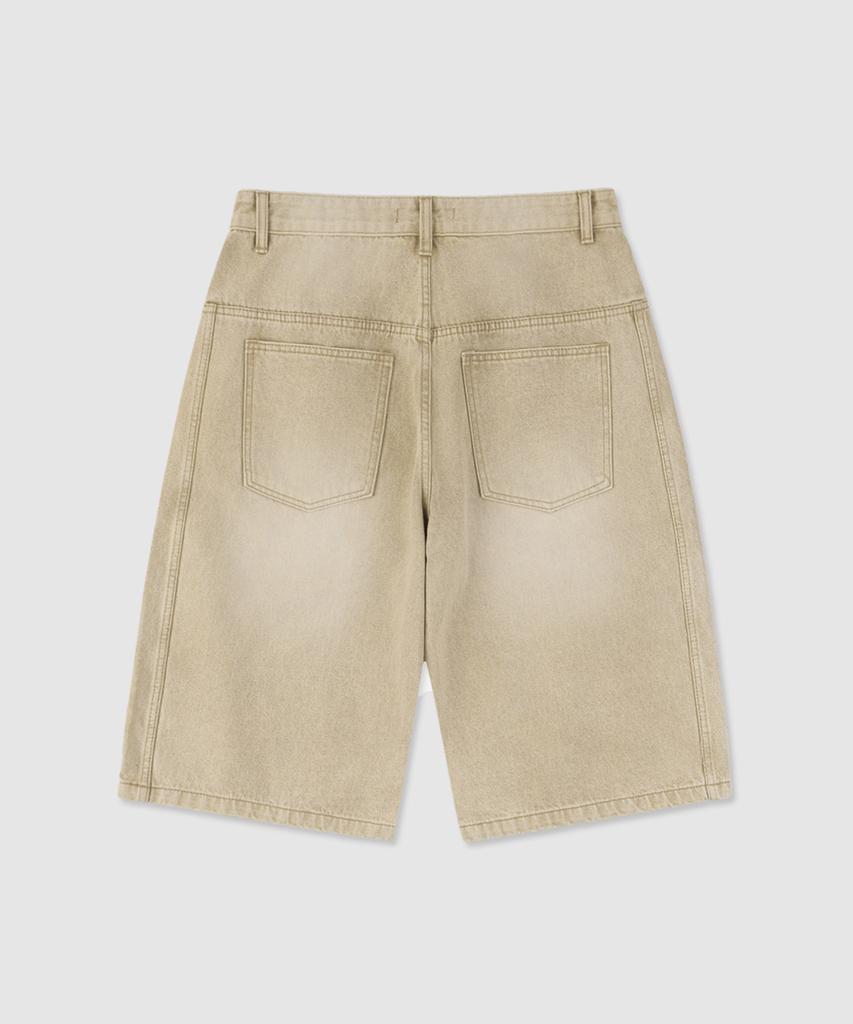 Eoneolleokodeu Du Curved Half Denim Pants (Beige)