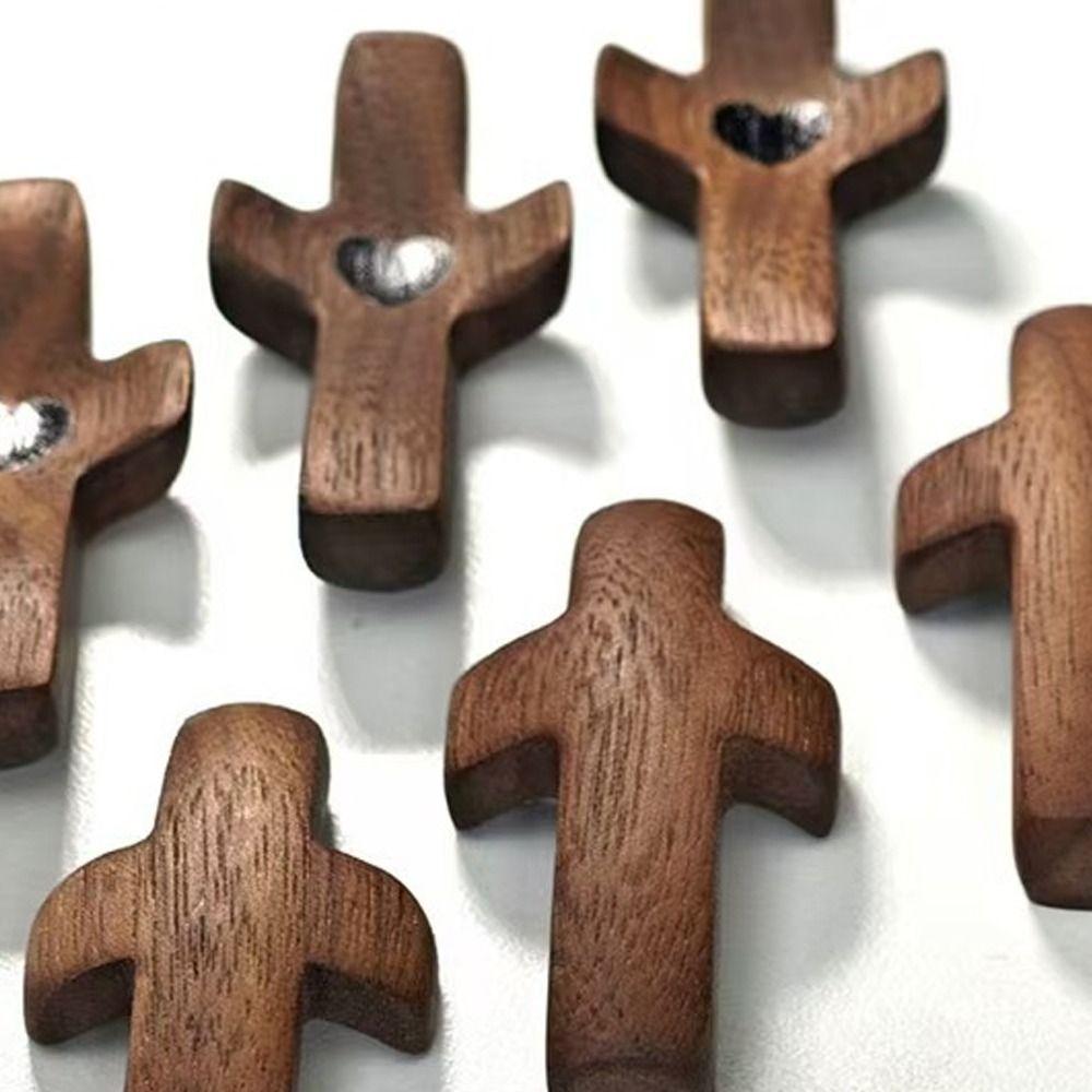 3pcs Hand Painted Wood Handheld Cross Black Walnut Cross Christian Gift  Encouragement Gift