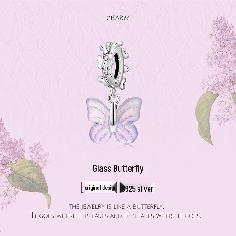 Everjoy S925 Sterling Silver Glass Butterfly Pendant & Insect Charm Bracelet