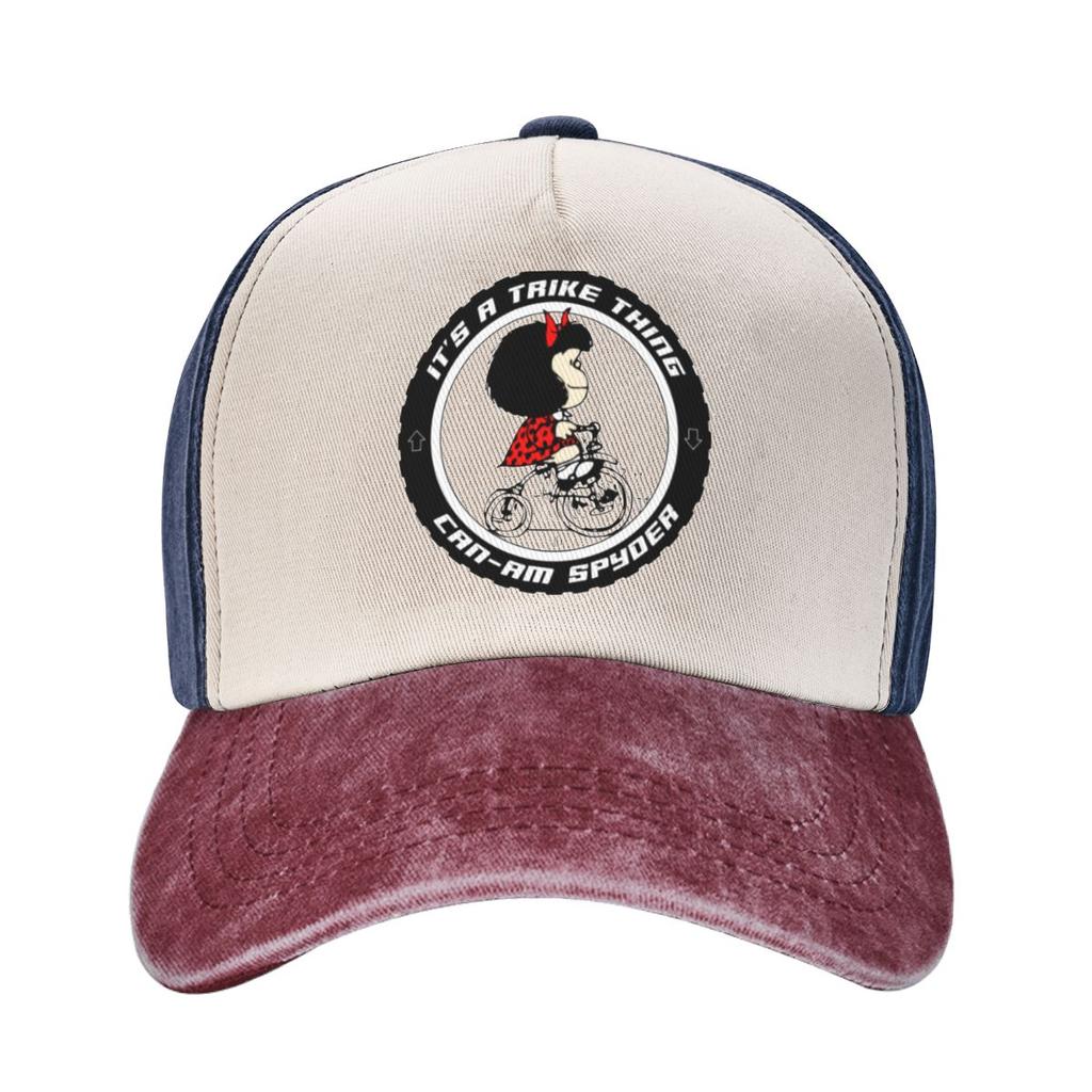 Mafalda On Trike Bicycle Baseball Caps Doplňky Casual Distressed Denim Washed Sun Caps for Unisex Women Soft Caps Klobouk
