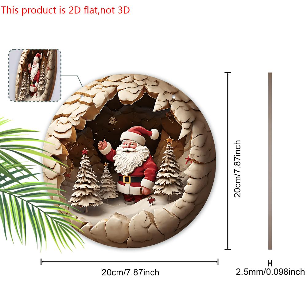 Wooden Christmas Sign with Santa Claus Pattern - Navidad Round Sign for Christmas Tree, Front Door, Wall Decor - Ideal Christmas Decoration