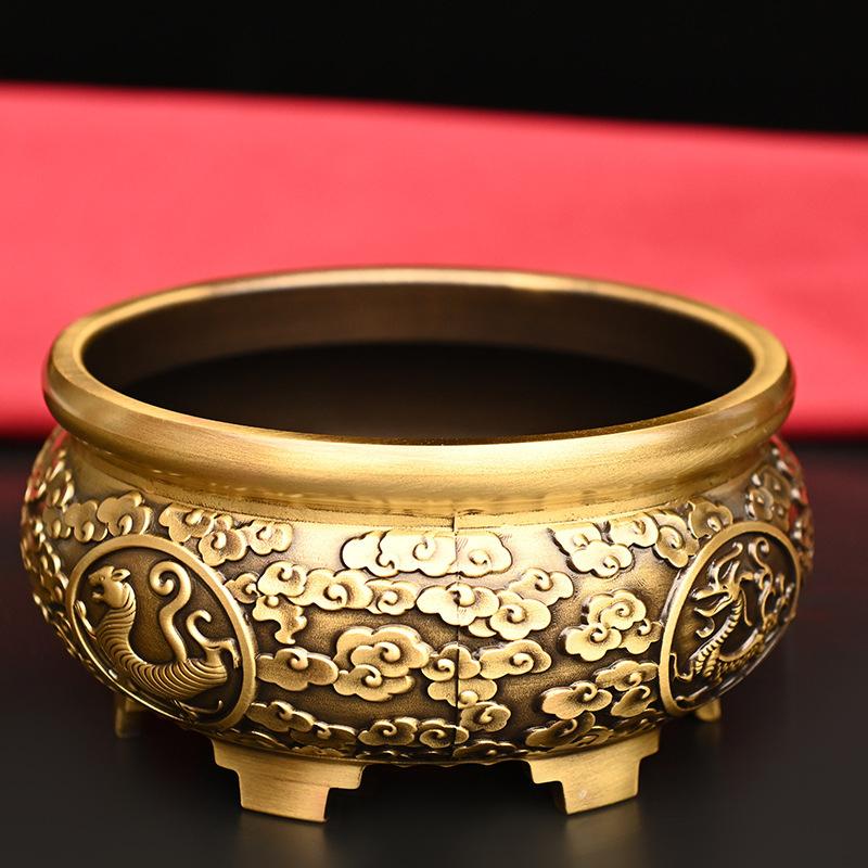 incense burner, cauldron, brass vessel with the twelve zodiac signs, green dragon, white tiger, black stone, red pho