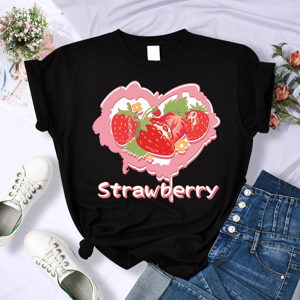 Heart Strawberry Design 3D Print Women Tee Shirt All-Match Crewneck T-Shirt Sport Summer Clothes Multicolor Soft Short Sleeve