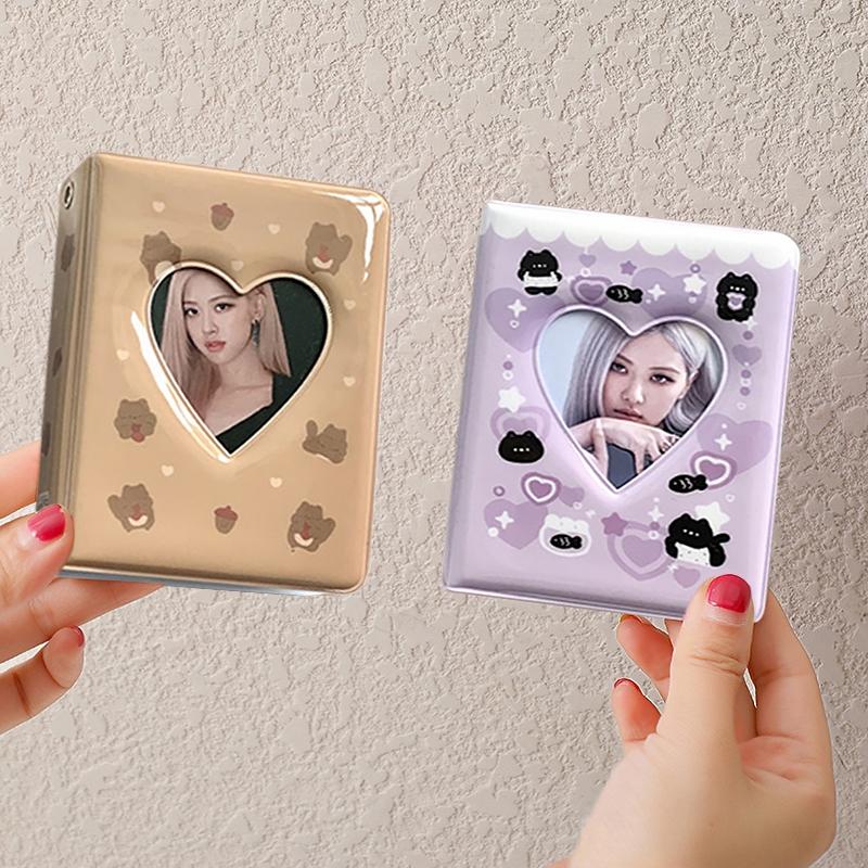 Mini Photo Album Kpop Korea Idol Star Chasing Binder Photocard Holder 3 Inch Love Heart Hollow Picture Storage Album Case