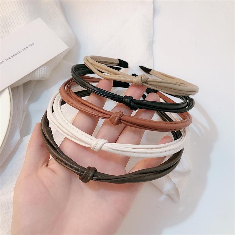 Vintage Knot-Tied HeadBand Ultra-Fine Faux Leather Hair Band Women Girl Finishing Hair Hair Hoop Fashion Hair Accessories
