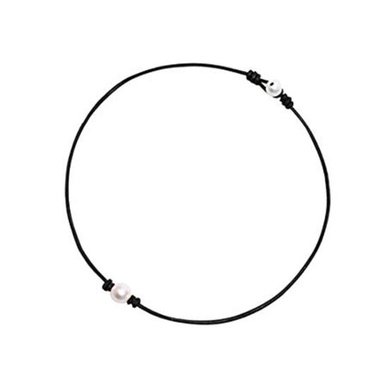 

Women Minimalist Imitation Faux Pearl Choker Faux Leather Rope Necklace Jewelry