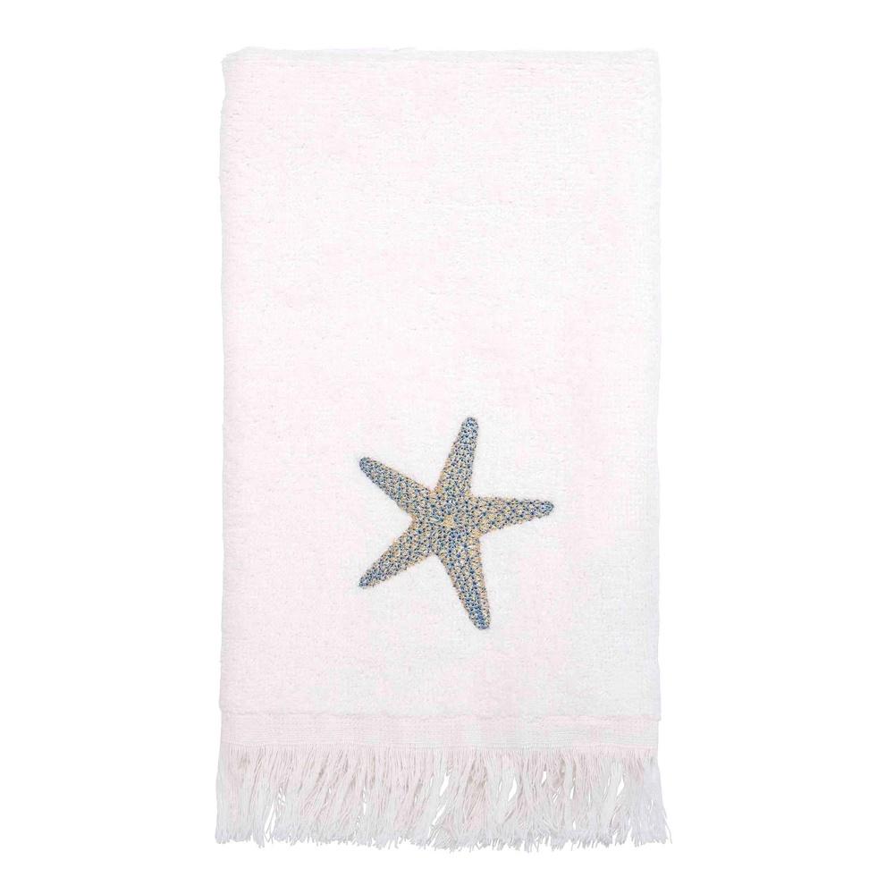 

Decorative Fingertip Towel Soft Cotton Embroidered Starfish Design Fringed Edge White Velour Towel Beach Theme Home Bathroom United States