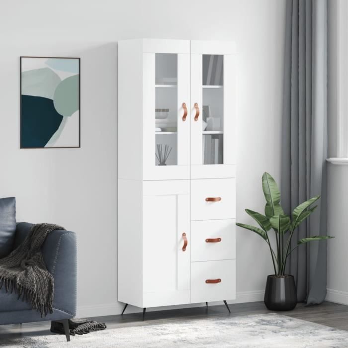 VidaXL Buffet haut Blanc 69,5x34x180 cm Bois d'ingénierie 3198633
