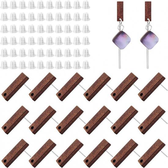 Oubaka 60pcs Wooden Earrings Posts for Jewelry Making Wood Earring Findings Wood Stud Earring Findings Trapezoid Wood Earring Studs with 100pcs Ear