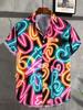 Herren Hemd mit Neon-Print, Kragen, Knöpfen, Kurzarm, Lässig, Sommerkleidung, Hawaiihemd, Streetwear für Herren