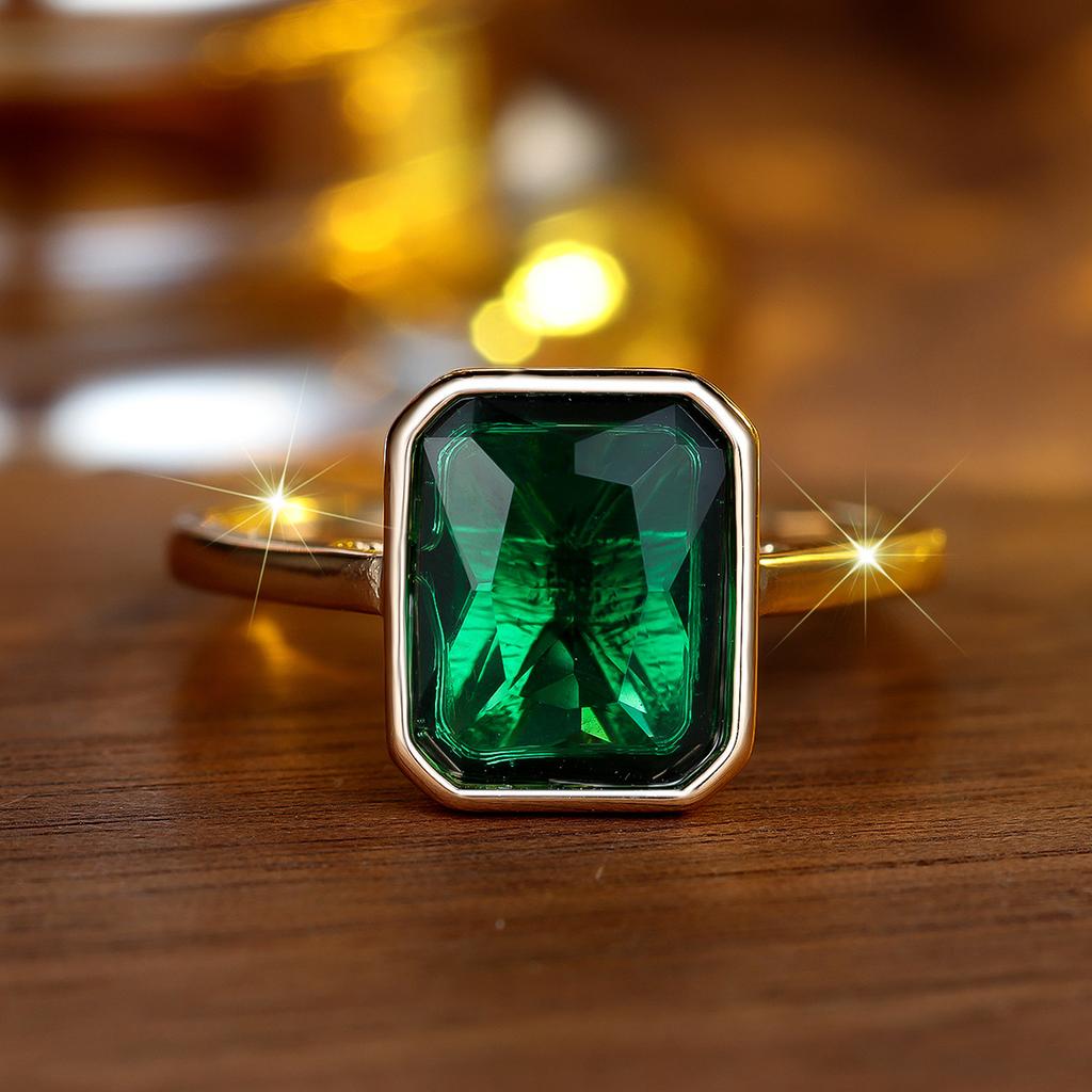Luxury Female Gold Color Green Zircon Stone Wedding Jewelry Promise Love Engagement Rings for Women