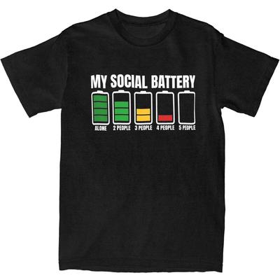 Min Sociala Batteri T-shirt Sommar Rolig Introvert Memes T-shirts Bomull Harajuku T-shirt För Vuxen Kortärmad Vardagstopp