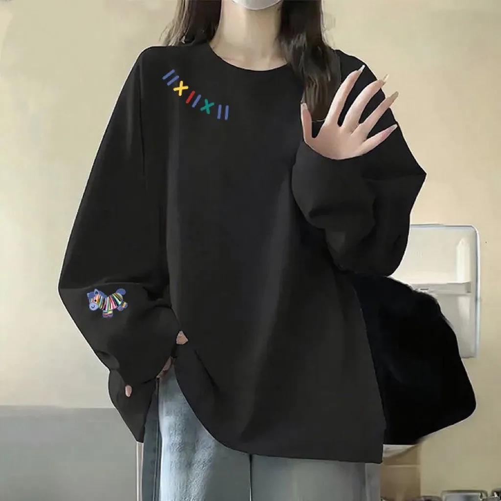 Women's Korean Style Loose Fit Pure Cotton Long-Sleeve T-Shirt - 2025 Spring/Autumn Collection