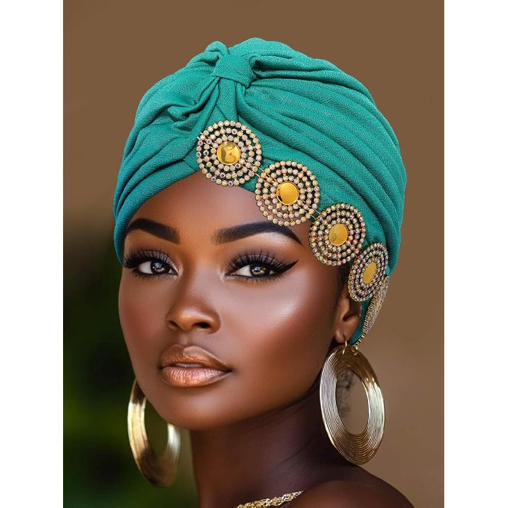 Headwrap Hair Turbans African Turban Flower Pearl Crystal Twisted Head Turban for Women Fashion