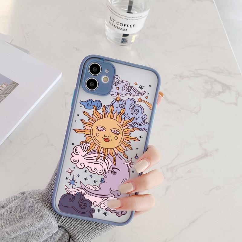 Lustige Sonne Mond Gesicht stoßfeste Handyhülle für iPhone 13 12 11 Pro 7 XS MAX X XR SE20 8 Plus TPU Matte Candy Back Cover