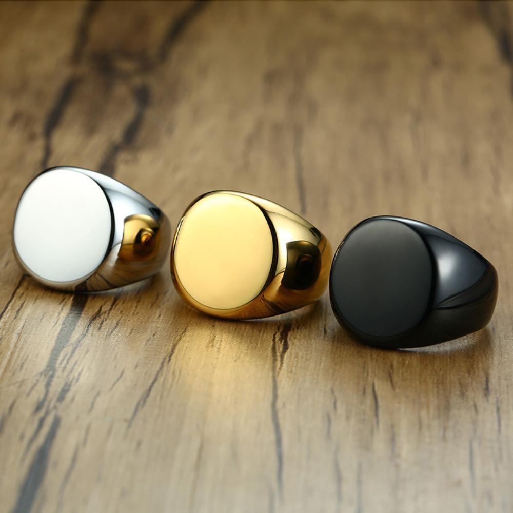 Stainless Steel Men's Ring Black Gold Round Smooth Finish Hypoallergenic