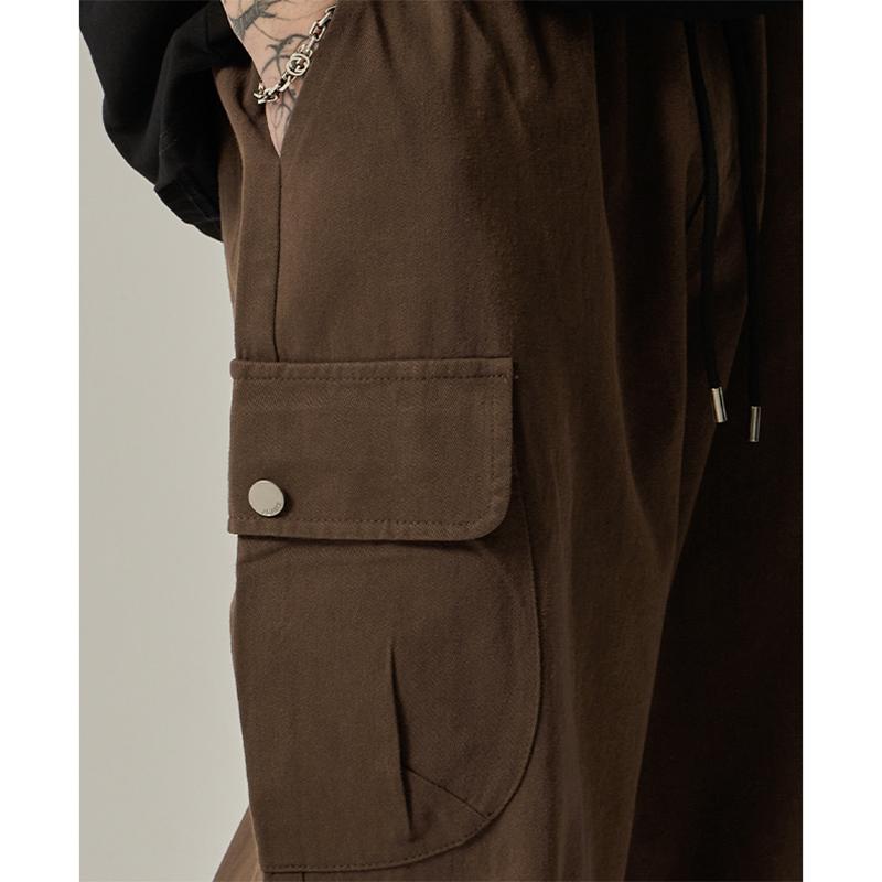 Men's Sweatpants Spring Autumn Vintage Japanese Wide Leg Straight Loose Button Big Pockets Cargo Pants Drawstring Trousers