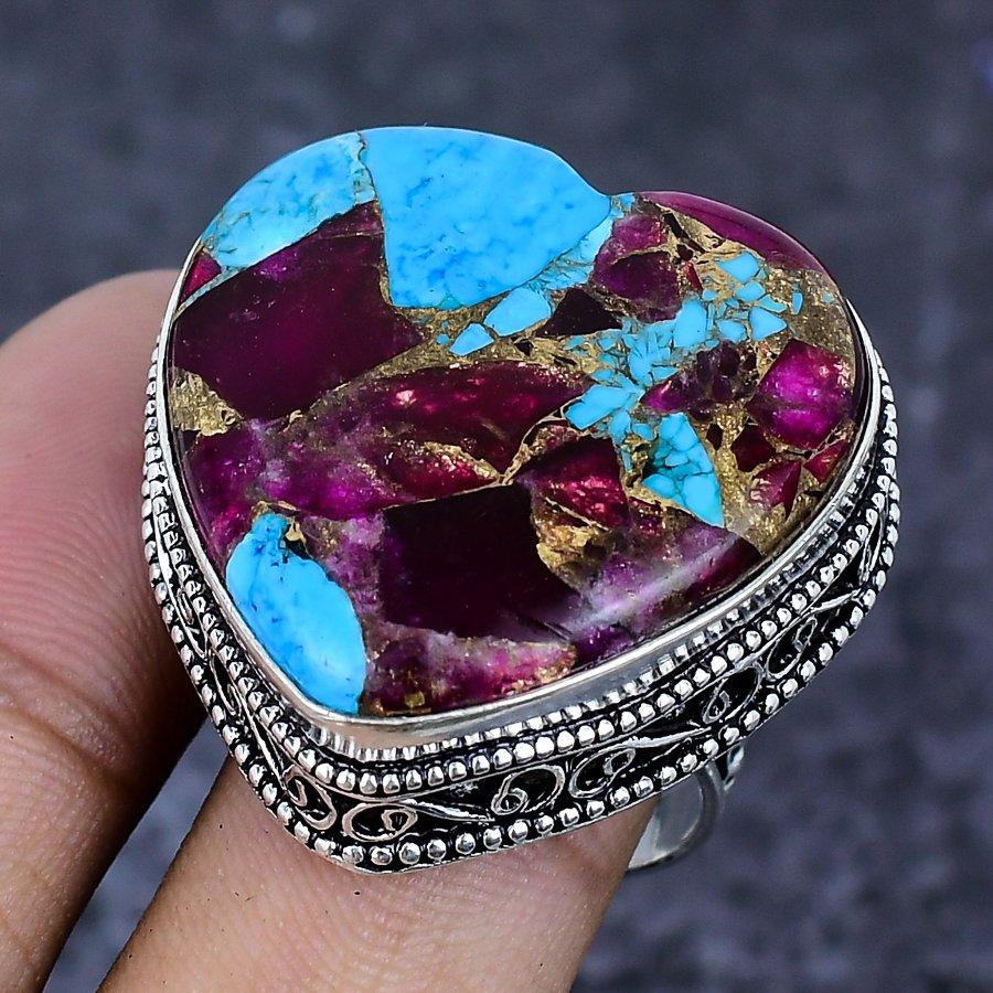 Natural Spiny Oyster Gemstone 925 Sterling Silver Jewelry Ring Size 9 ETC-13888