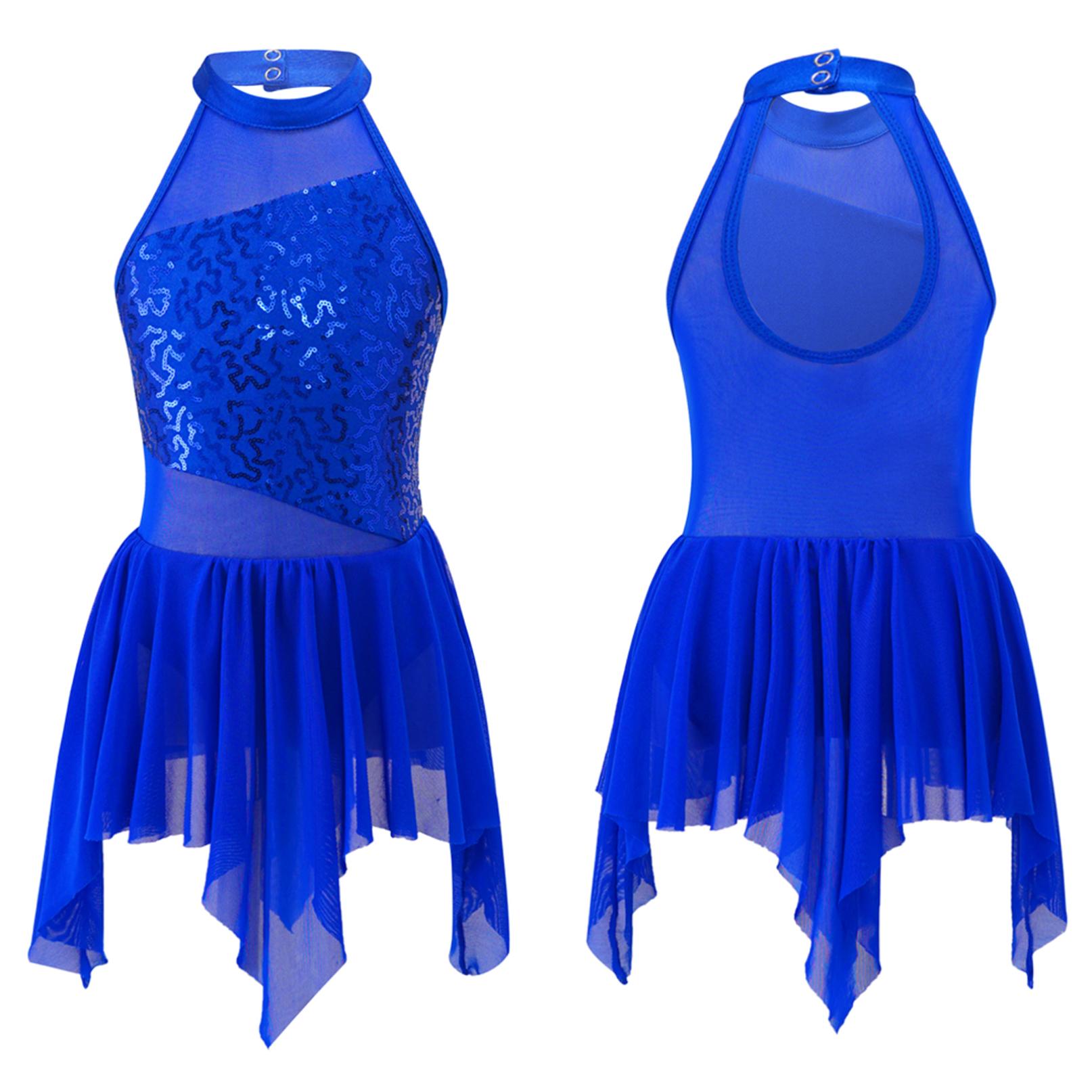 

Дівчата без рукавів з паєтками з вирізом на спині для балетних танців, гімнастичне трико, асиметричне плаття, латиноамериканський джазовий танцювальний одяг 9-10 Years