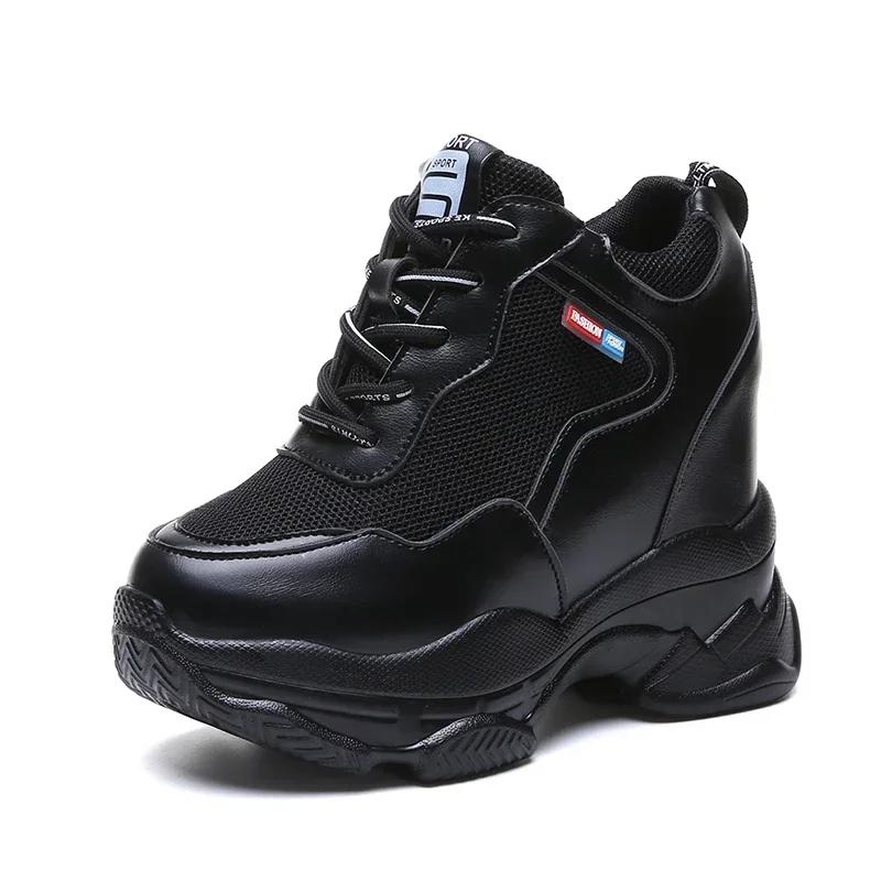 Fashion 11CM White Trendy Shoes Women High Top Sneakers Women Platform Ankle Boots Basket Femme Chaussures Femmes Height Increase Shoes