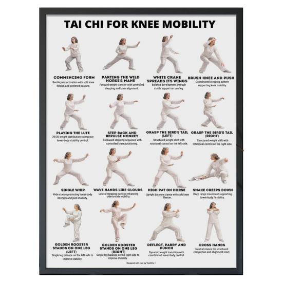 Plakát Tai Chi na židli Bez rámu Plakát s Tai Chi sestavou Jasné vizuální pokyny Tabulka cvičení vsedě pro seniory Začátečníky Jemné židle