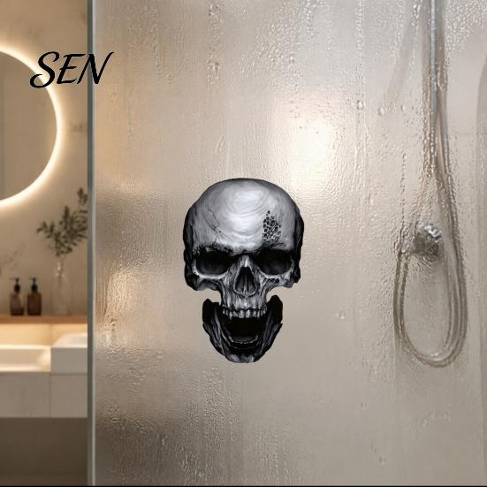 Scary Party Supplies for Halloween Skull Static Window Stickers, Realistic Glass Decals, Waterproof PVC Reusable Bathroom Film Clings, Removable