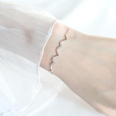 Sterling Silver S925 Silver Bracelet Creative Heartbeat Frequency Lightning Bracelet for Women Korean Fashion Wave Diamond Bracelet Gift Jewelry